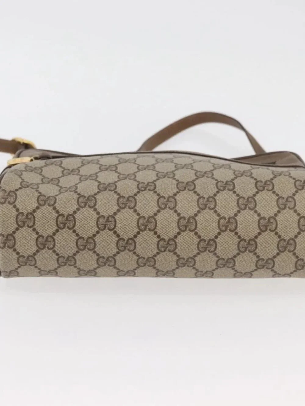 GUCCI GG Supreme Web Sherry Line Bag PVC Beige Gold 119 02 088 Auth